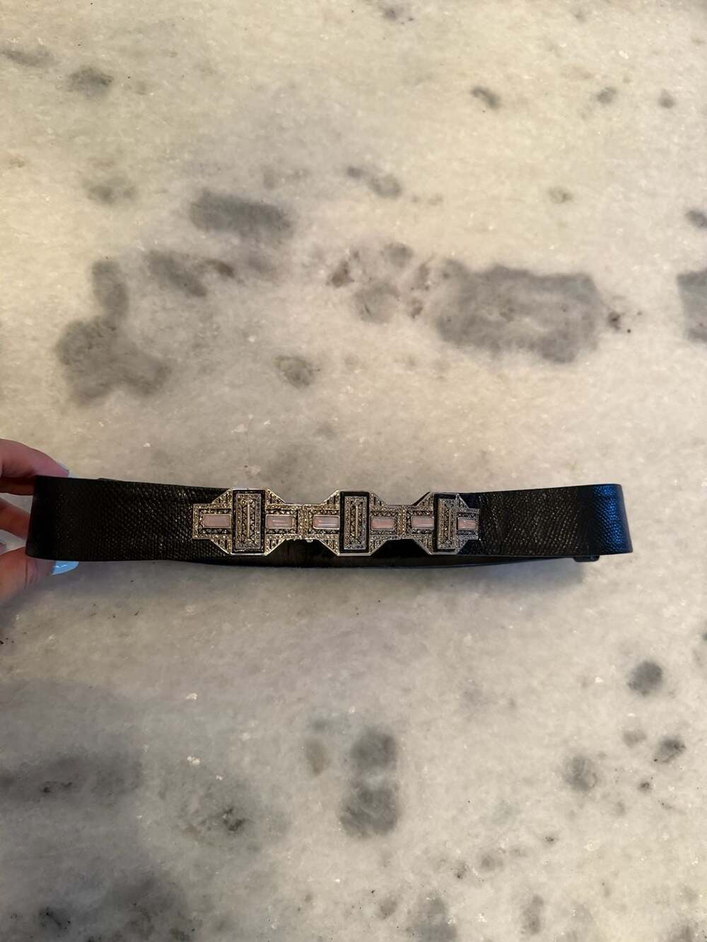 Judith Leiber Art Deco Style Black Snakeskin and Crystal Embellished Belt